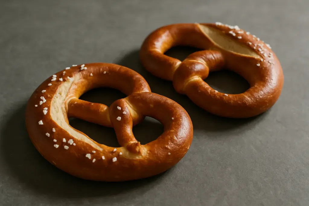 Zwei Laugenbrezeln mit Hagelsalz
