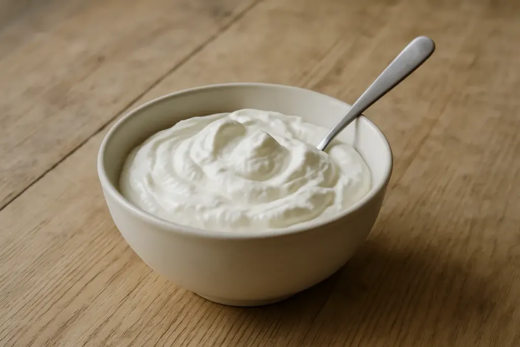 Magerquark in einer Schale mit Löffel