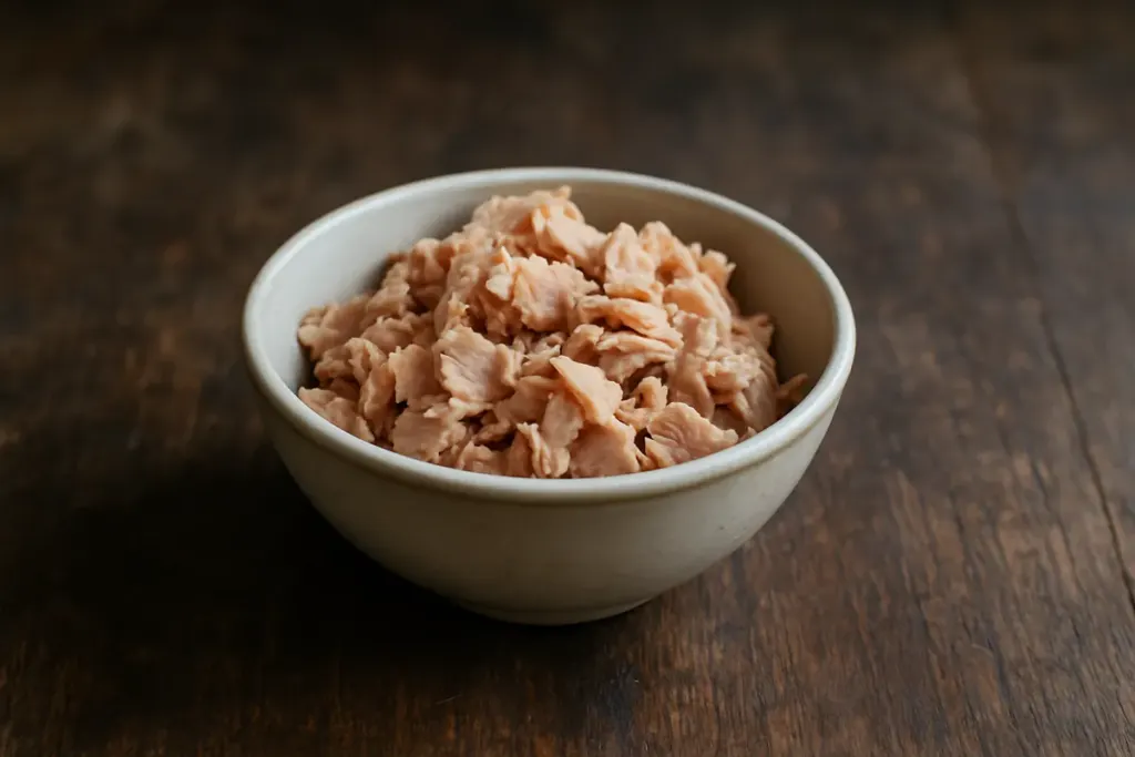 Zerpflückter Thunfisch in einer kleinen Schale