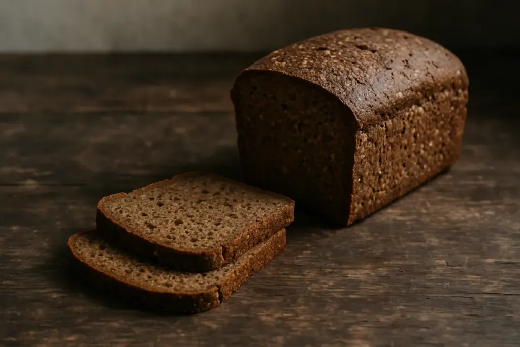 Ein Vollkornbrot mit zwei abgeschnittenen Scheiben